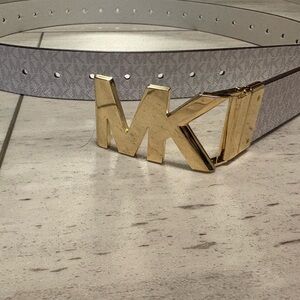 Michael Kors Gold and Gray/ white REVERSIBLE MK design Belt